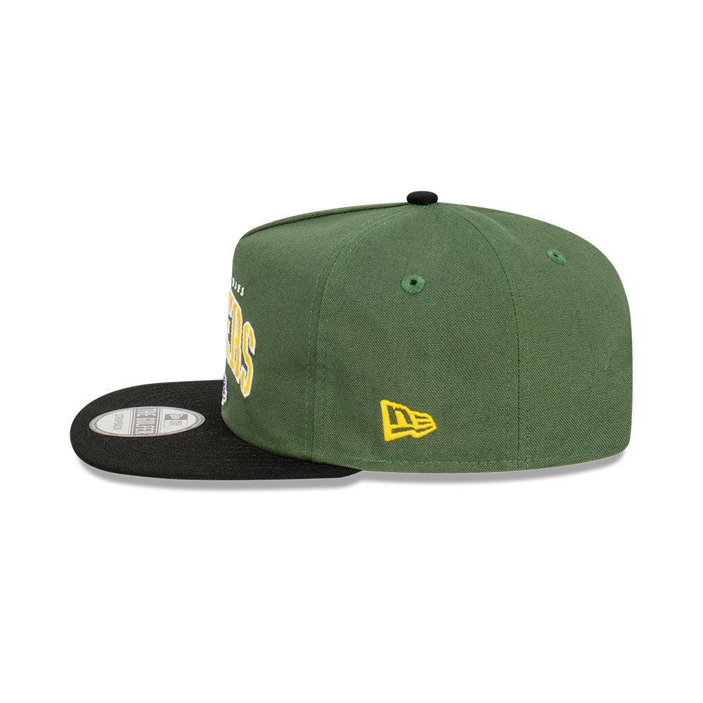 LA Lakers Hat - Rifle Green Stencil Script Golfer Snapback - New Era